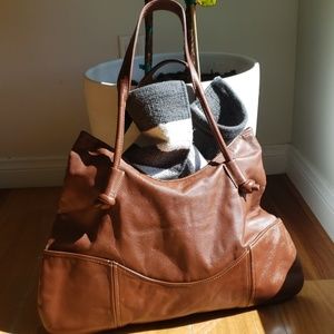 Brown leather tote bag